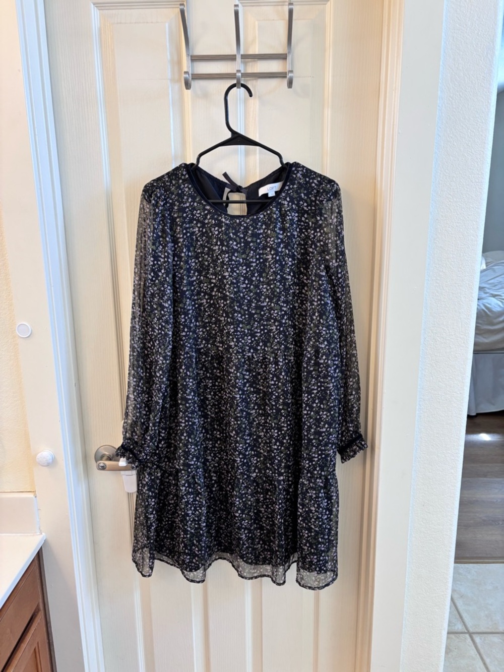 LOFT Black Floral Mini Dress